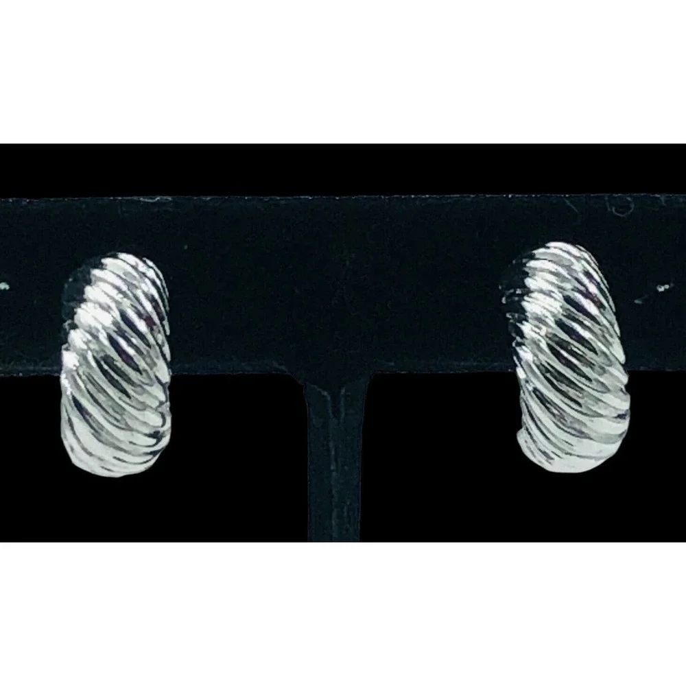 Napier Vintage Hoop Earrings Silver Tone Textured Clip On